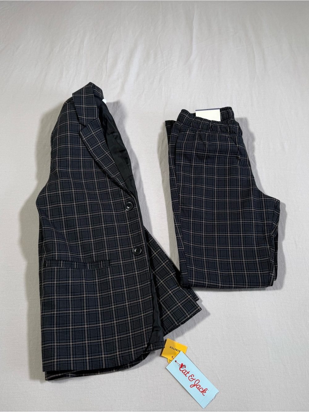 Cat & Jack Boy's Dark Navy Plaid Blazer and Matching Pants